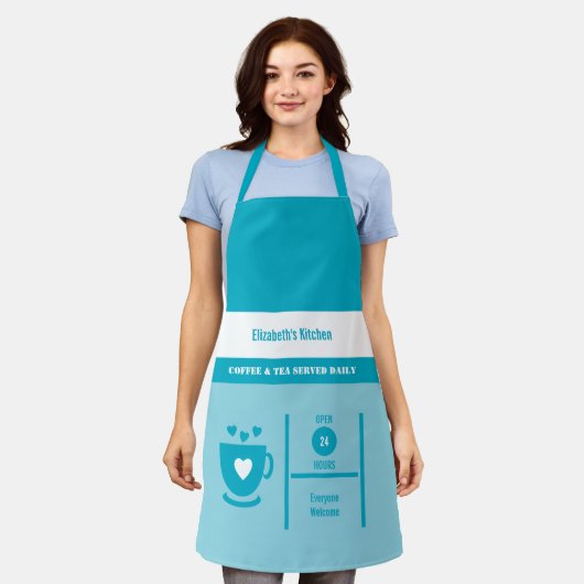 Tablier Coffee lover name kitchen blue (Porté)