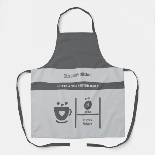 Tablier Coffee lover name kitchen grey (Recto)