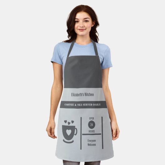 Tablier Coffee lover name kitchen grey (Porté)