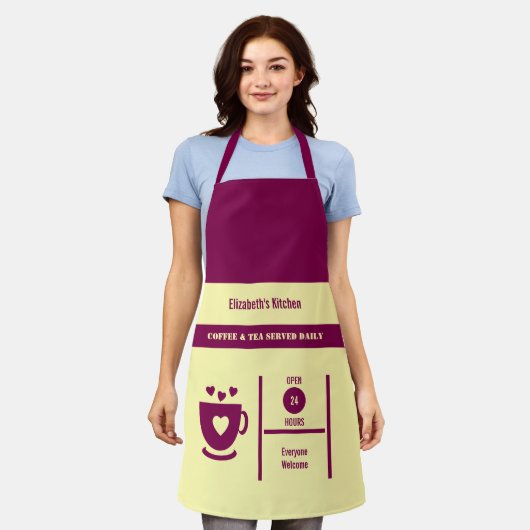 Tablier Coffee lover name kitchen maroon (Porté)