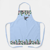 Tablier Colibri et fleurs blanches sur fond bleu clair (Recto)