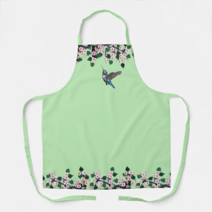 Tablier Colibri et fleurs blanches sur fond vert citron