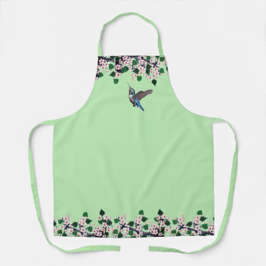 Tablier Colibri et fleurs blanches sur fond vert citron (Recto)