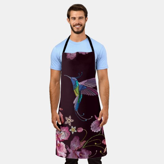 Tablier Colibri et orchidée, mode sans couture tropicale. (Porté)