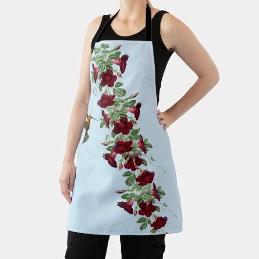 Tablier Colibri et vigne à fleurs rouges en bleu (Insitu)