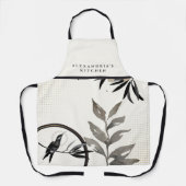 Tablier Colibri ivoire et gris + Votre nom Cuisine (Recto)