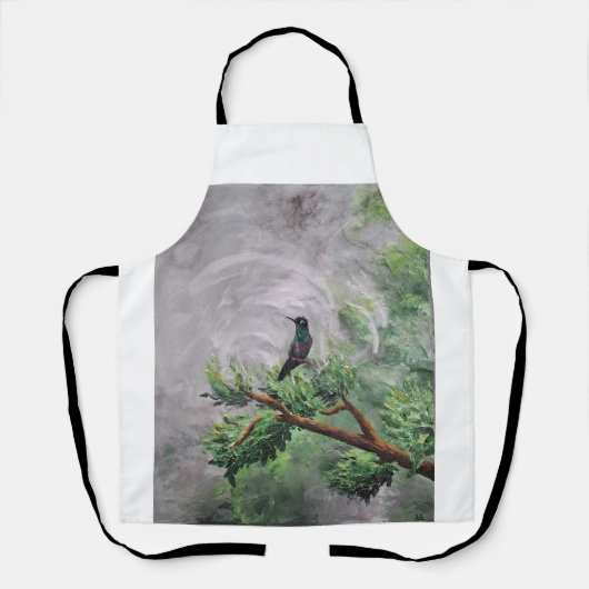 Tablier Colibri perché sur une branche de feuilles (Recto)