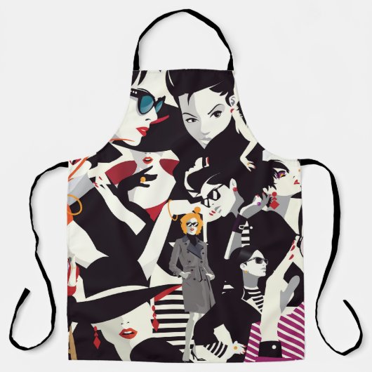 Tablier Collage de filles à la mode : pop art (Recto)