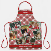 Tablier Collage de photos de famille et nom Noël Plaid (Recto)