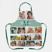 Tablier Collage de photos monogramme vert (Recto)