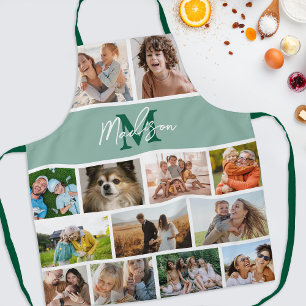 Tablier Collage de photos monogramme vert