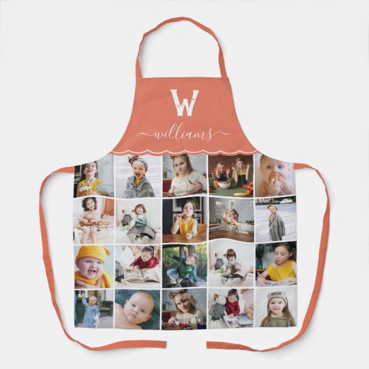 Tablier Collage de photos orange monogramme (Recto)