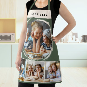 Tablier Collage de photos personnalisé Cuisine vert sauge