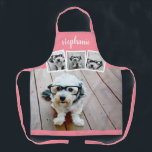 Tablier Collage photo 4 tendance Nom du script Rose blanch<br><div class="desc">Utilisez quatre photos carrés pour créer un cadeau unique et personnel. Ou vous pouvez garder le chiot hipster et faire un gardien branché. Si vous avez besoin d'ajuster les images,  cliquez sur l'outil personnaliser pour apporter des modifications.</div>