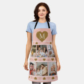 Tablier Collage photo de famille rose avec Monogramme de c (Porté)