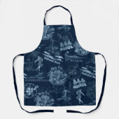 Tablier Collage vintage Hawaiian Travel dans Indigo Blues (Recto)