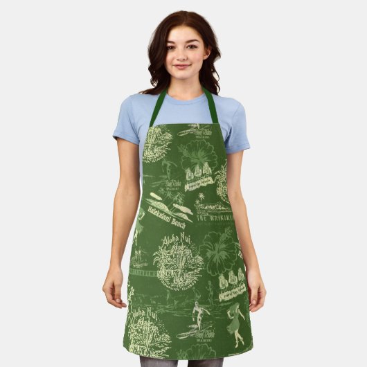 Tablier Collage vintage Hawaiian Travel en Olive Green (Porté)