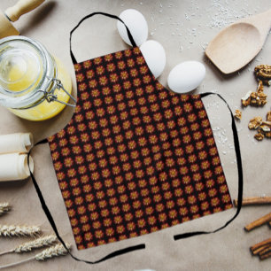 Tablier Collarette rouge Dahlia motifs floraux sur noir