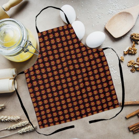 Tablier Collarette rouge Dahlia motifs floraux sur noir