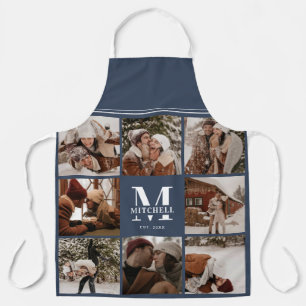 Tablier Collection photo bleu marine moderne Monogramme