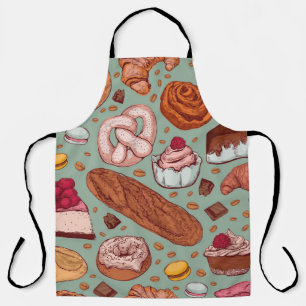 Tablier Color hand drawn sketch style bakery patten. Diffe
