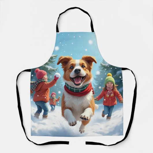 Tablier Combat de boules de neige de Border Terrier Peintu (Recto)