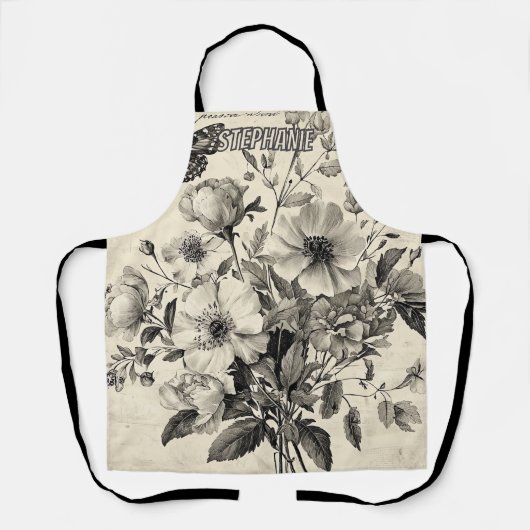 Tablier Composition florale antique - Papillon monochrome (Recto)