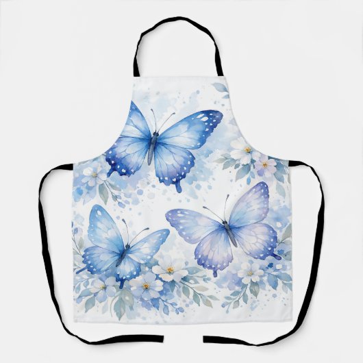 Tablier Composition florale Papillon Bleu (Recto)