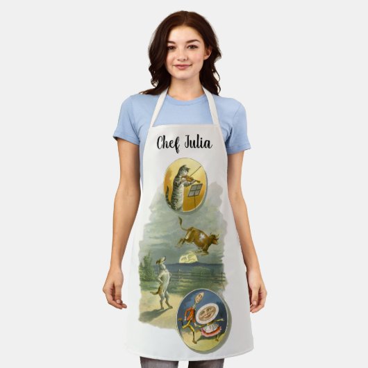 Tablier Comptine de Mère l'Oye Hey Diddle vintage (Porté)