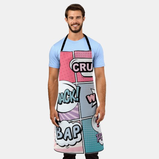 Tablier concept créatif Abstrait comic pop art style blan (Porté)