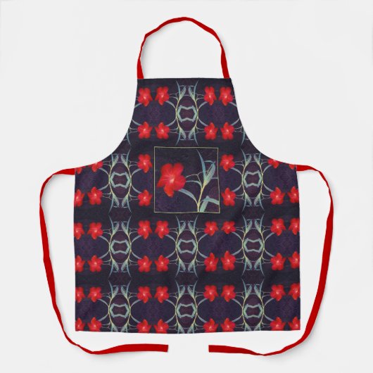 Tablier Conception avec des fleurs et des feuilles rouges (Recto)