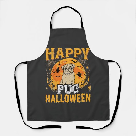 Tablier Conception de chien effrayant Halloween Pug heureu (Recto)