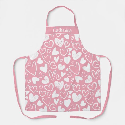 Tablier Conception de coeur de Chalk rustique en rose doux (Recto)