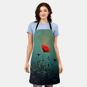 Tablier Conception de Fleur Rouge Épanouie dans la Brume S (Porté)