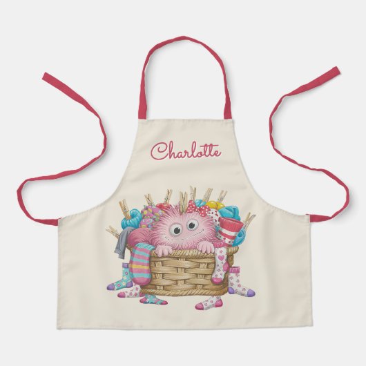 Tablier Conception de monstre de chaussette rose mignon et (Recto)