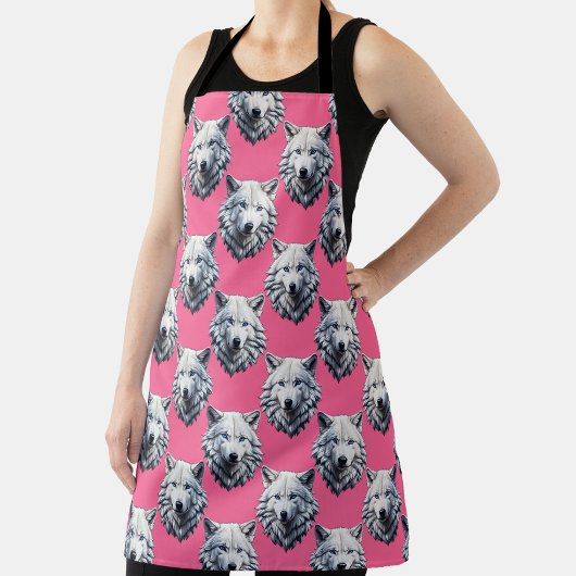Tablier Conception de motif de tête de loup blanc rose