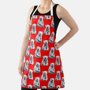 Tablier Conception de motif d'ours polaire sur fond rouge