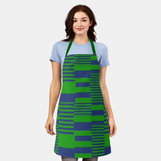 Tablier Conception de rayures patchwork bleu vert  (Porté)