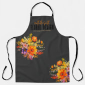 Tablier Conception Florale Sophistiquée Fleurs Noir Orange (Recto)