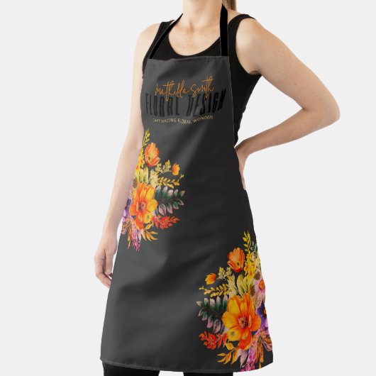 Tablier Conception Florale Sophistiquée Fleurs Noir Orange (Insitu)