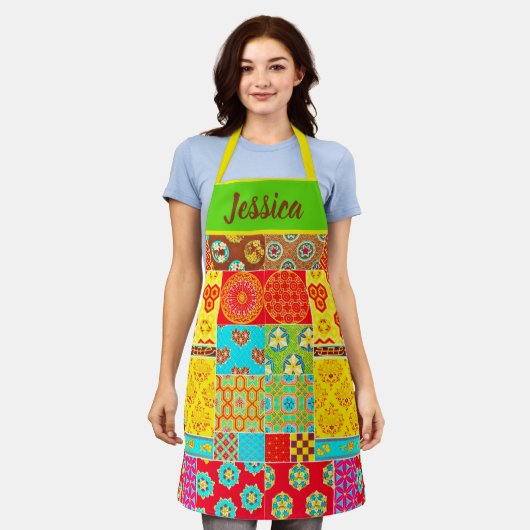 TABLIER CONCEPTION JAPONAISE CLASSIQUE MOTIF QUILLE APRON (Porté)