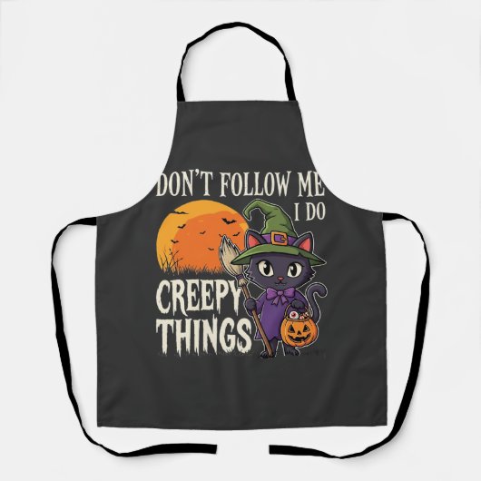 Tablier Conceptions de chat de sorcière d'Halloween de cho (Recto)