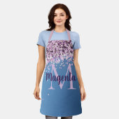 Tablier Confetti de lavande de monogramme sur bleu (Porté)