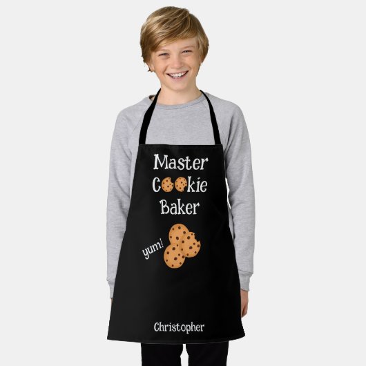 Tablier Cookie noir de l'enfant Baker Text Apron (Porté)