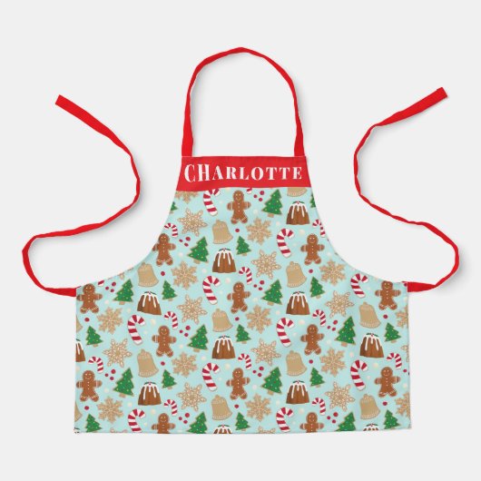 Tablier Cookies de Noël Pudding Vacances Bicyclettes Nom (Recto)