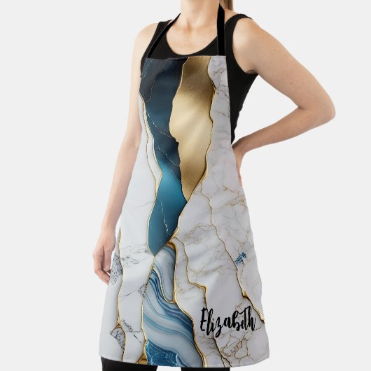 Tablier Cool Blanc Turquoise Marbre Pierre Or (Insitu)