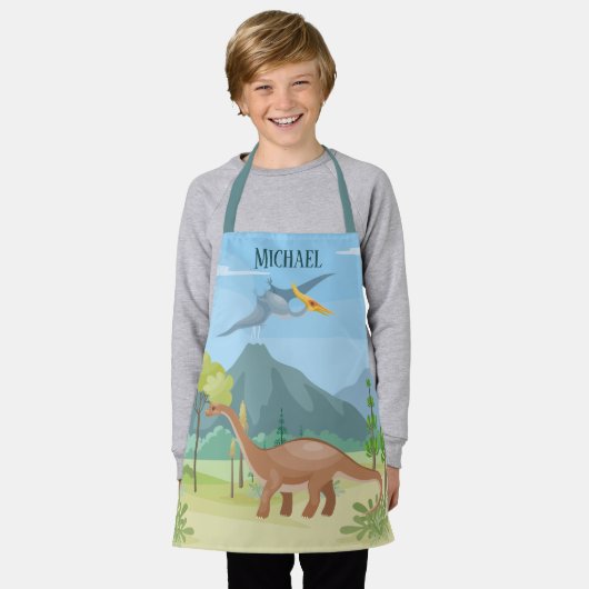 Tablier cool boys dinosaur ajouter nom (Porté)