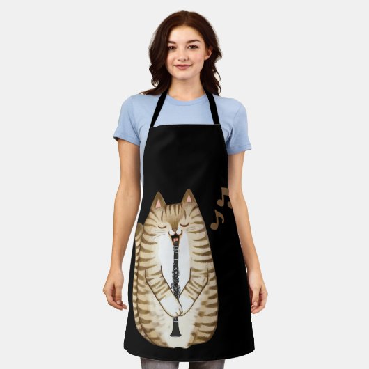 Tablier Cool Cat Playing The Clarinet Design Hippy Hipster (Porté)