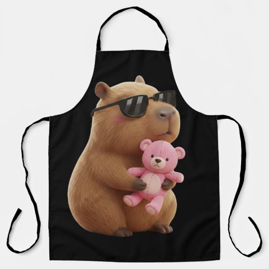 Tablier Cool Chill Capybara BBQ Apron with Teddy Bear (Recto)
