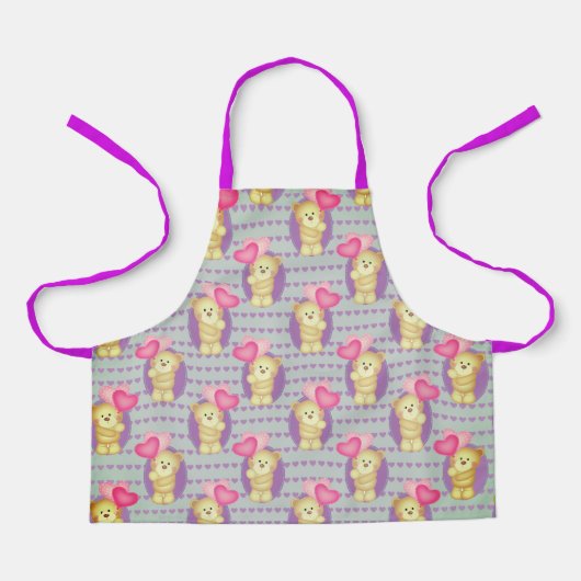 Tablier Cool Coeurs roses Teddy Bear Chef Baker Femmes Enf (Recto)